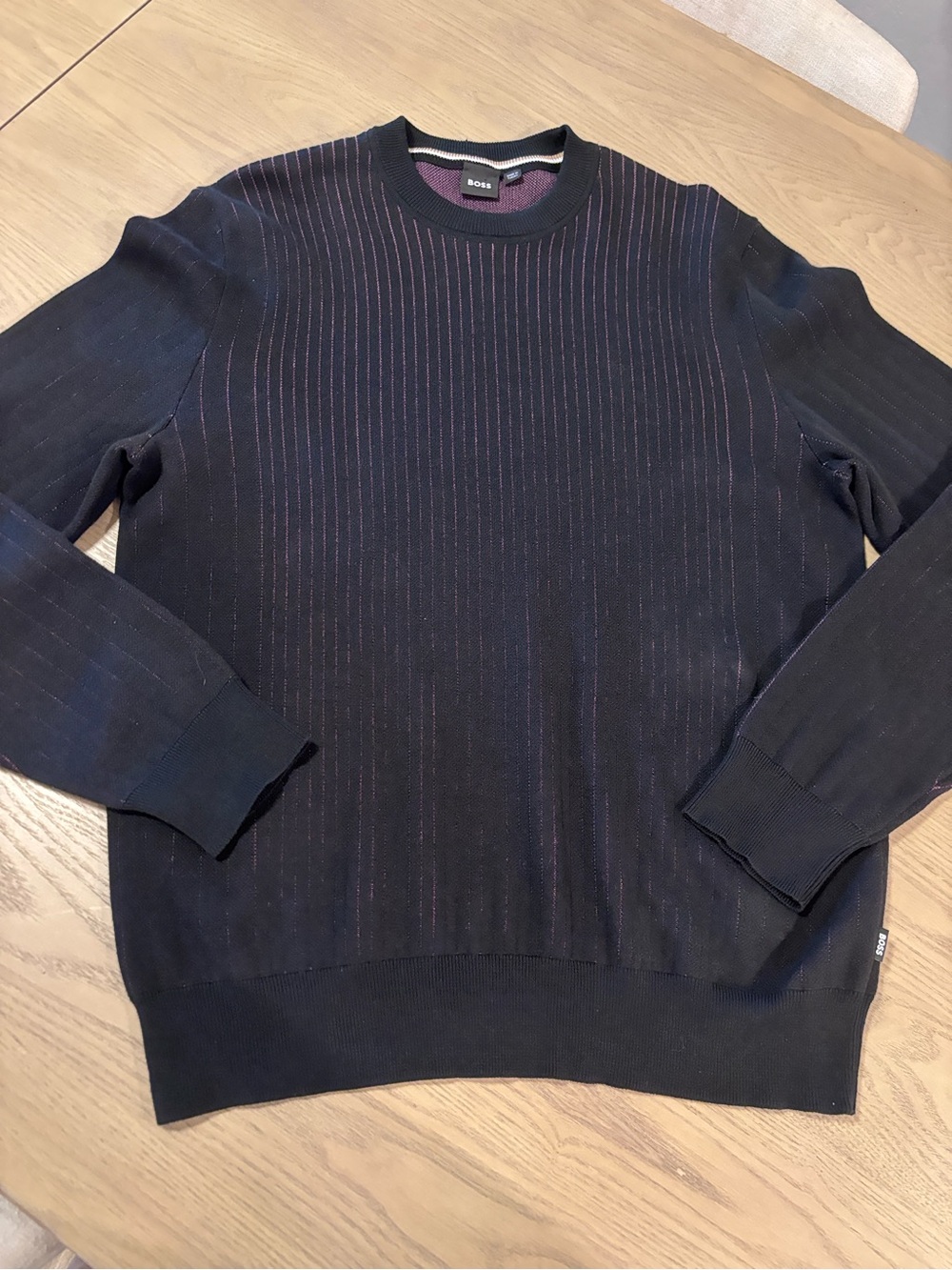 Hugo Boss Navy Crewneck Sweater with Pink Pinstripes - Picture 2 of 6